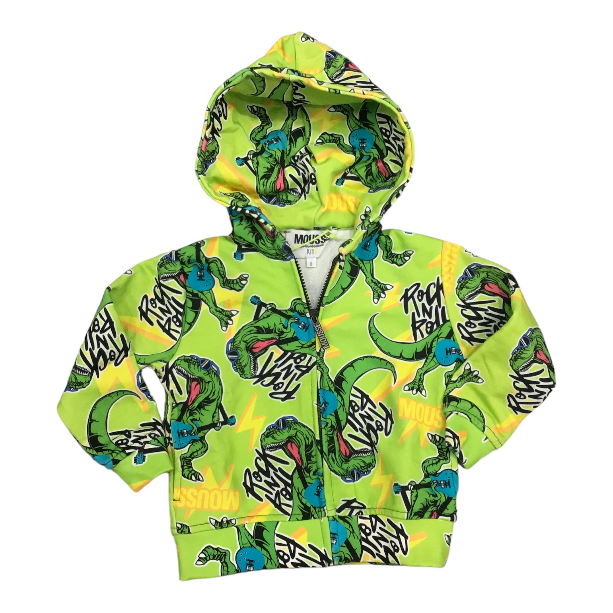 Felpa Dinosauro Mousse | Verde con Zip e Cappuccio - 100% Cotone MOUSSE l'aquiloneFELPA T-ROCKabbigliamento bambino