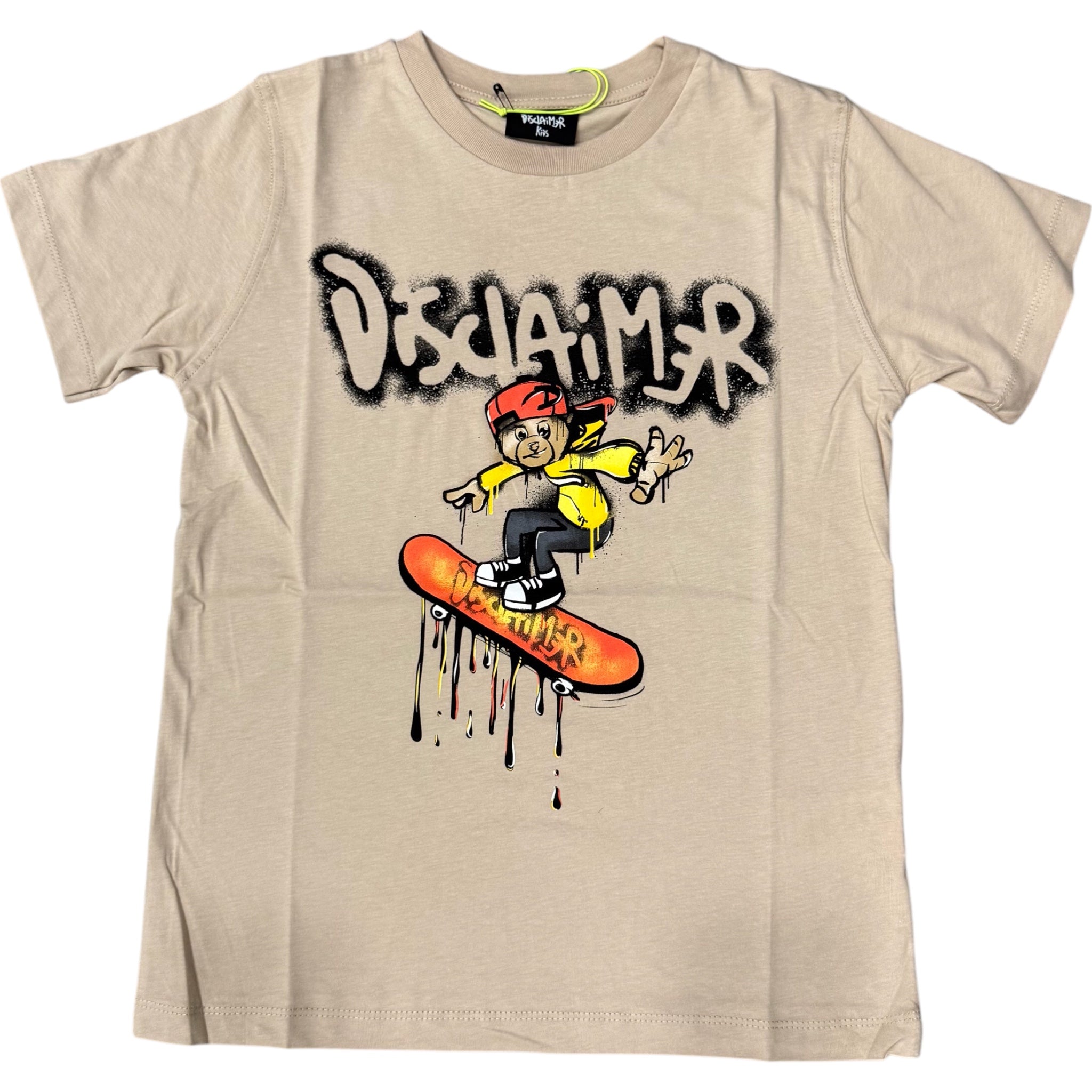 T-shirt Beige Disclaimer | Mezza Manica con Stampa Skate DISCLAIMER l'aquilone