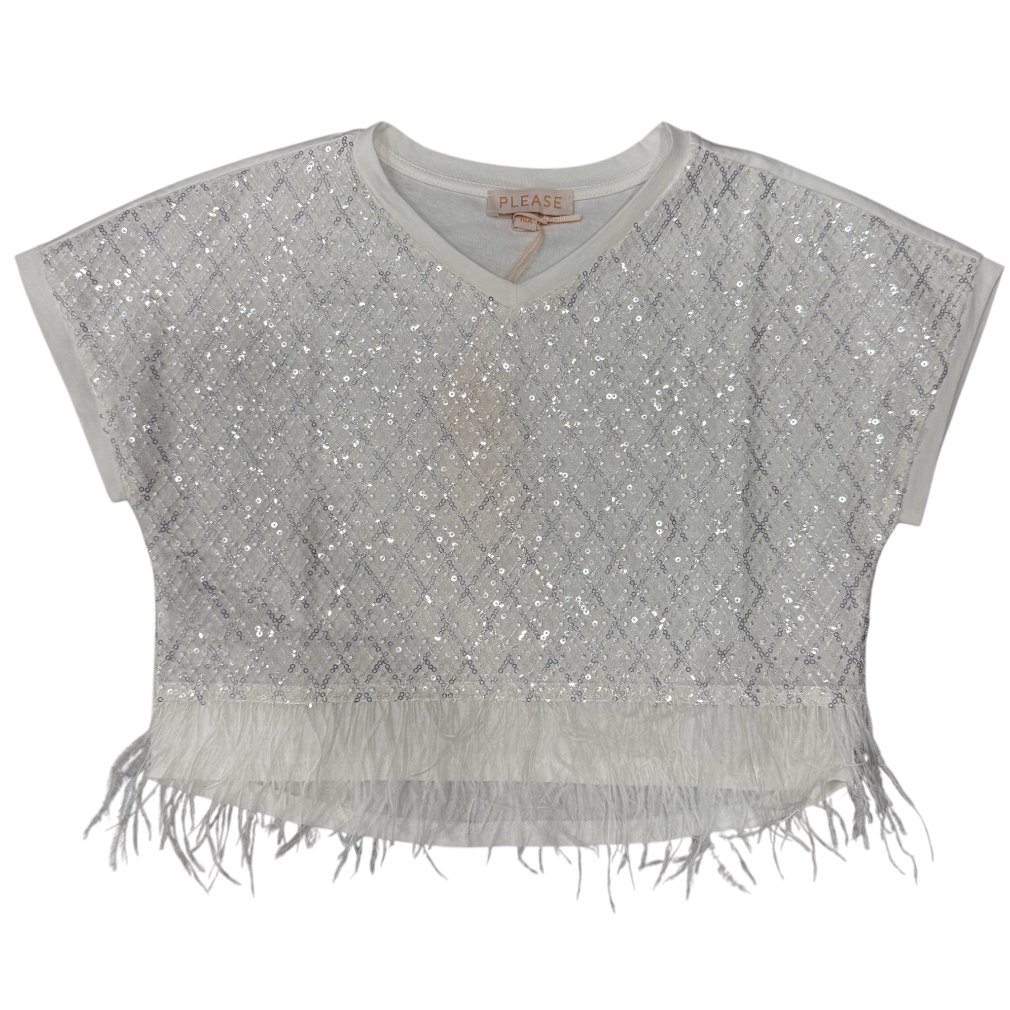 Top Paiettes e Piume | Cropped Bianco