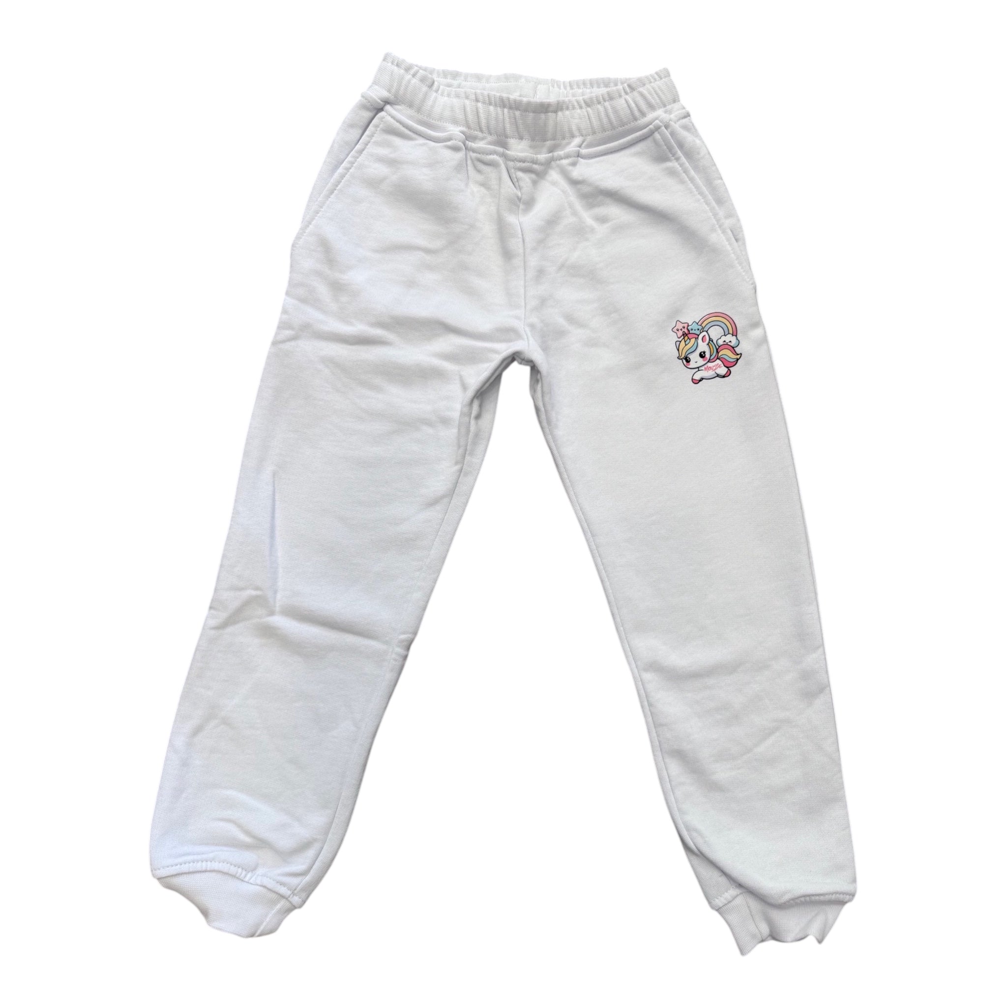 Pantalone Lungo Bianco Unicorno | Cotone con Polsini MOUSSE l'aquilonePantalone Felpa Unicornoabbigliamento bambina